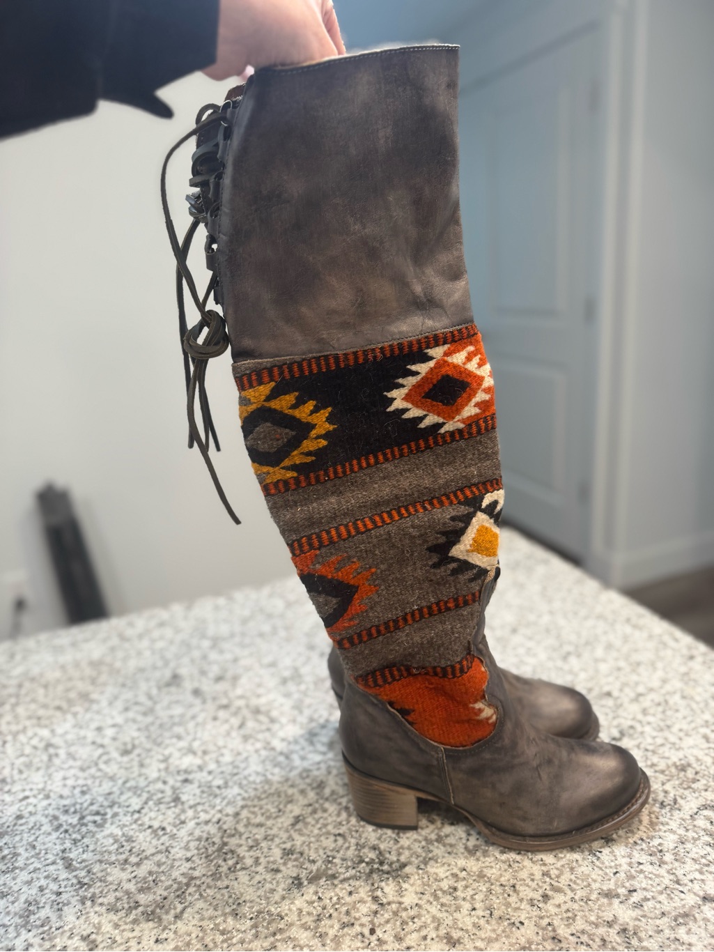 New Freebird Women's Serape Tall Leather Boots In A Stone